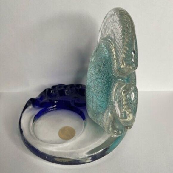 VTG PartyLite Art Glass Sparkly Blue Tropical Fish Tea Light Candle Holder 4" T - Picture 11 of 12